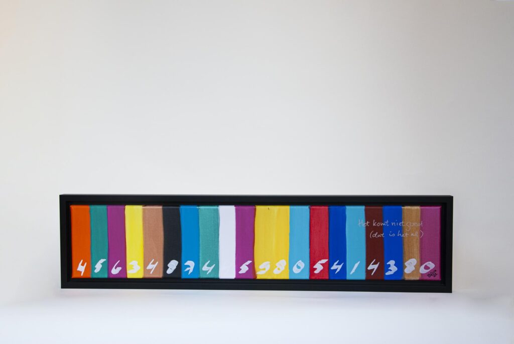 het komt niet goed dat is het al, positieve kunst schilderwerk streepjescode