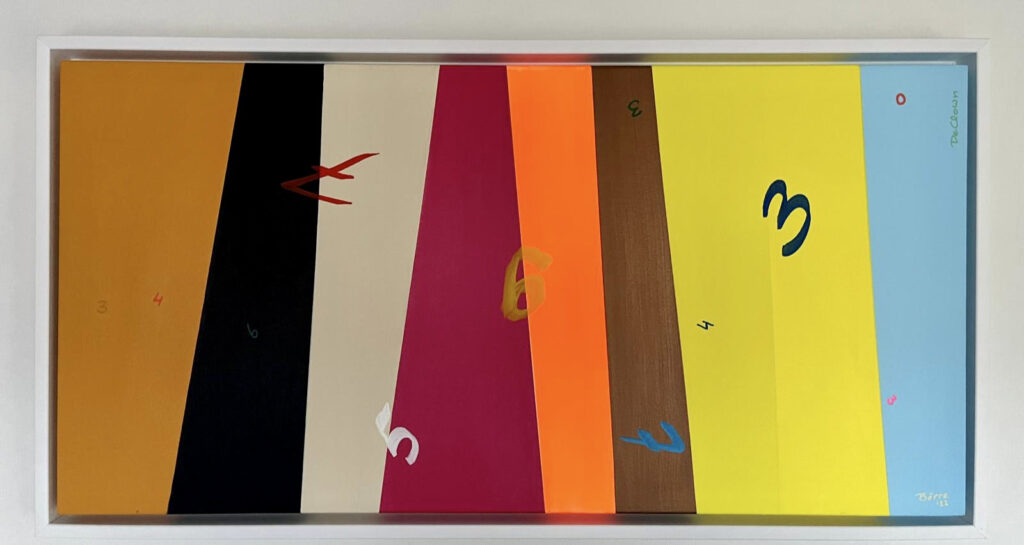 kunstwerk clown streepjescode speels kunst